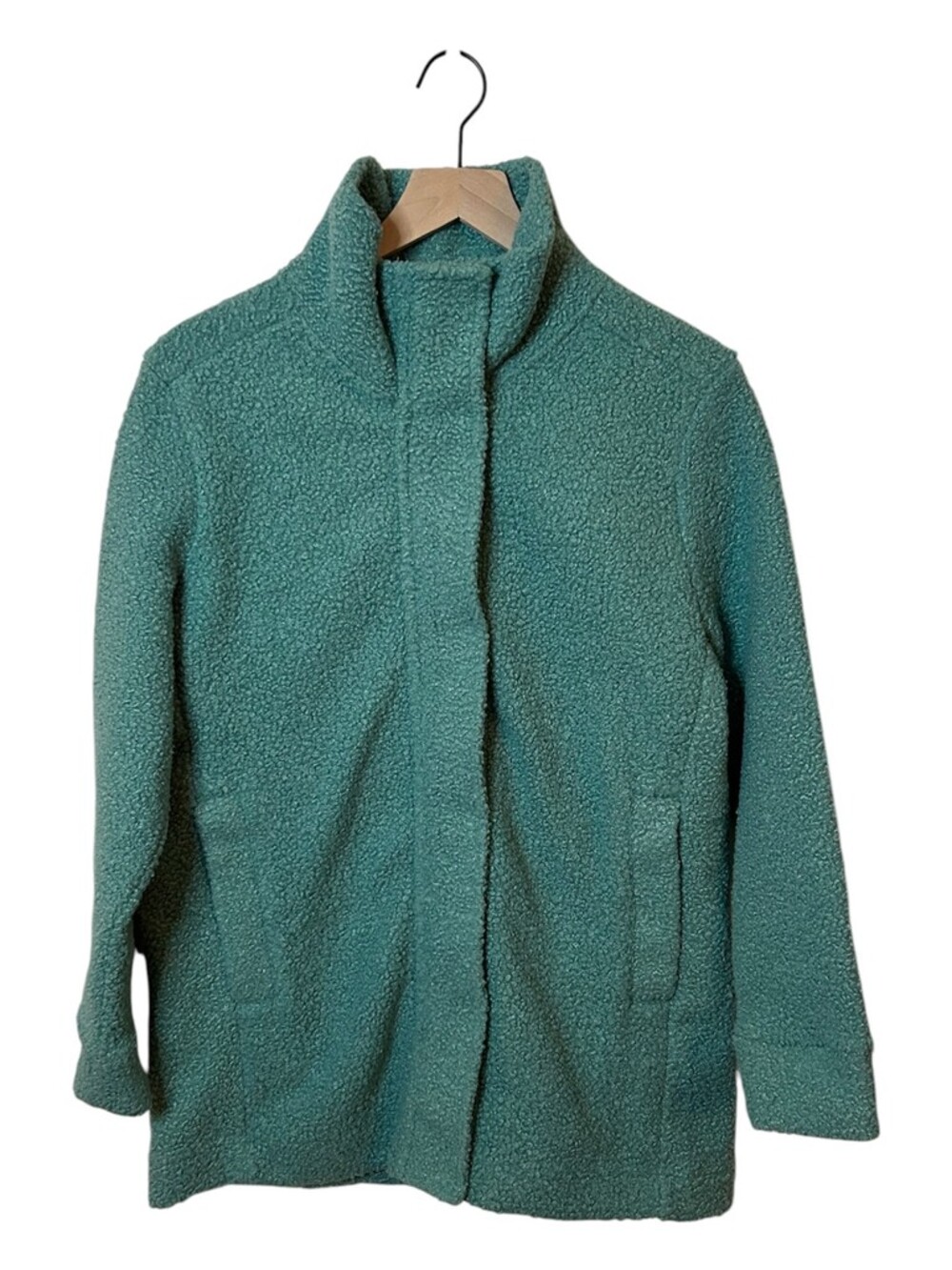 Lands' End Coat Womens Teal Boucle Sherpa Fleece Full Zip Pockets Size Small